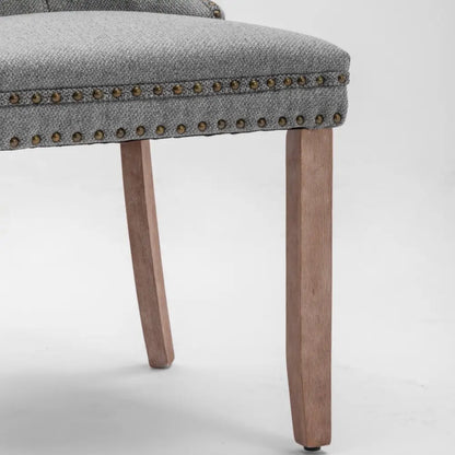 Aaden Modern Elegant Button-tufted Upholstered Fabric with Studs Trim and Wooden Legs Dining Side Chair-gray