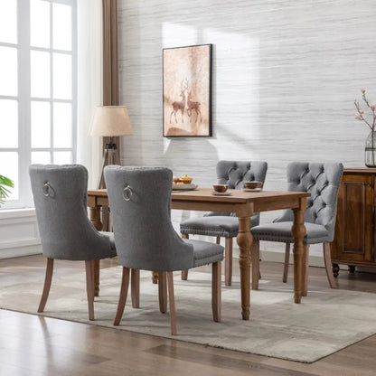 Aaden Modern Elegant Button-tufted Upholstered Fabric with Studs Trim and Wooden Legs Dining Side Chair-gray