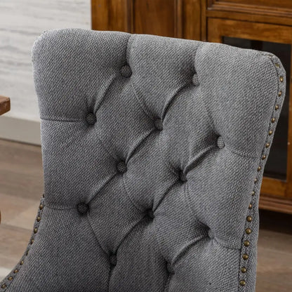 Aaden Modern Elegant Button-tufted Upholstered Fabric with Studs Trim and Wooden Legs Dining Side Chair-gray