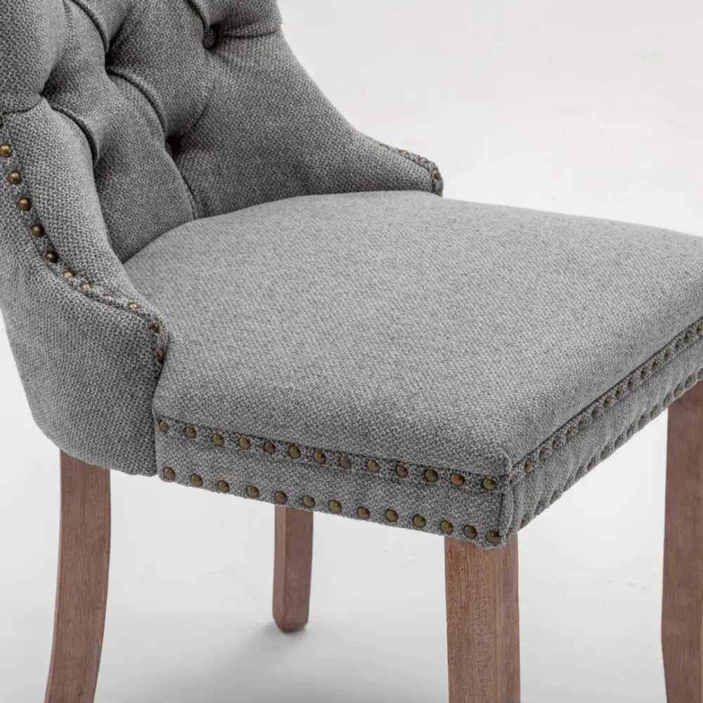 Aaden Modern Elegant Button-tufted Upholstered Fabric with Studs Trim and Wooden Legs Dining Side Chair-gray