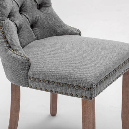 Aaden Modern Elegant Button-tufted Upholstered Fabric with Studs Trim and Wooden Legs Dining Side Chair-gray