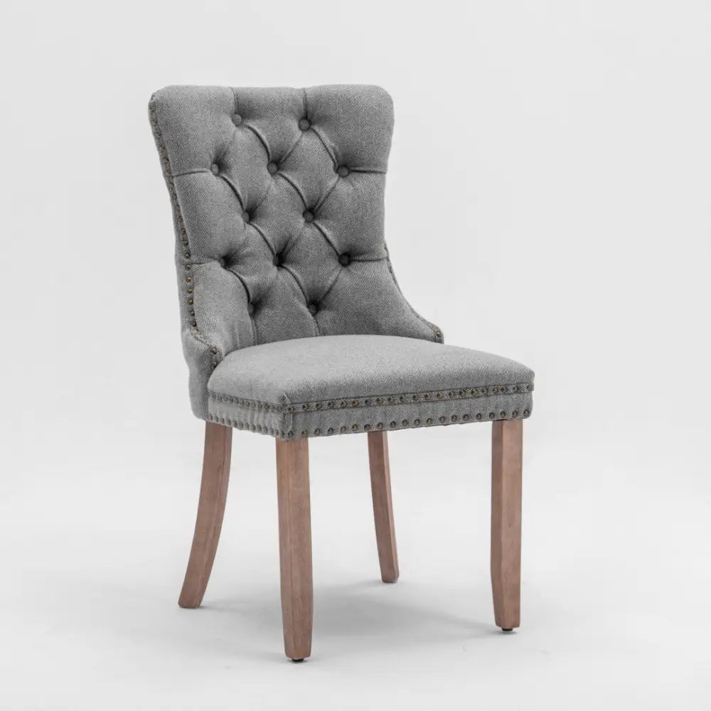 Aaden Modern Elegant Button-tufted Upholstered Fabric with Studs Trim and Wooden Legs Dining Side Chair-gray