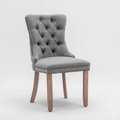 Aaden Modern Elegant Button-tufted Upholstered Fabric with Studs Trim and Wooden Legs Dining Side Chair-gray