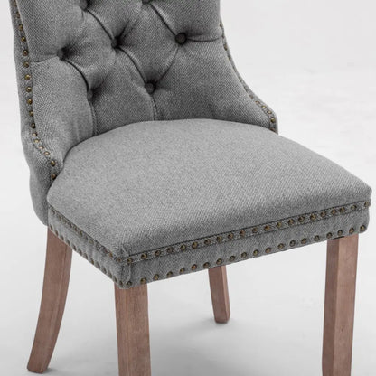 Aaden Modern Elegant Button-tufted Upholstered Fabric with Studs Trim and Wooden Legs Dining Side Chair-gray