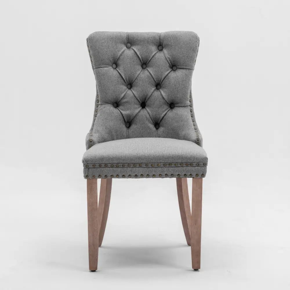 Aaden Modern Elegant Button-tufted Upholstered Fabric with Studs Trim and Wooden Legs Dining Side Chair-gray