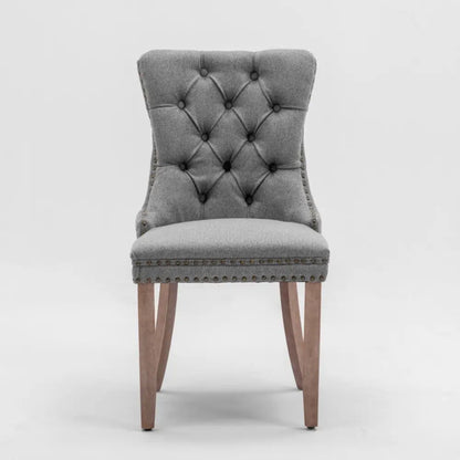 Aaden Modern Elegant Button-tufted Upholstered Fabric with Studs Trim and Wooden Legs Dining Side Chair-gray