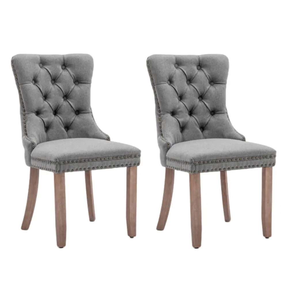 Aaden Modern Elegant Button-tufted Upholstered Fabric with Studs Trim and Wooden Legs Dining Side Chair-gray