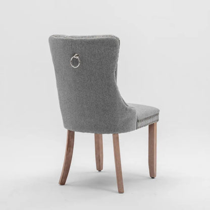 Aaden Modern Elegant Button-tufted Upholstered Fabric with Studs Trim and Wooden Legs Dining Side Chair-gray
