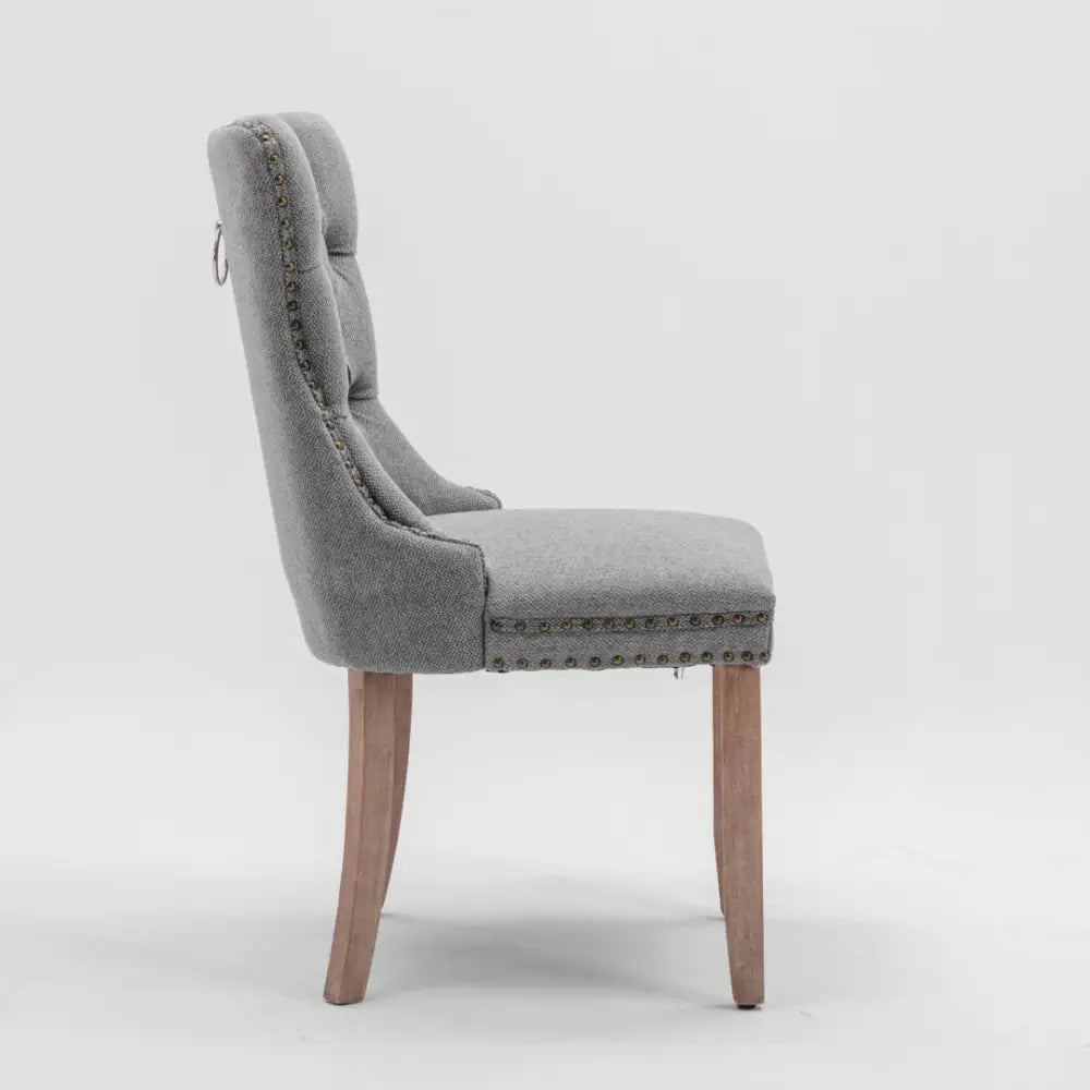 Aaden Modern Elegant Button-tufted Upholstered Fabric with Studs Trim and Wooden Legs Dining Side Chair-gray