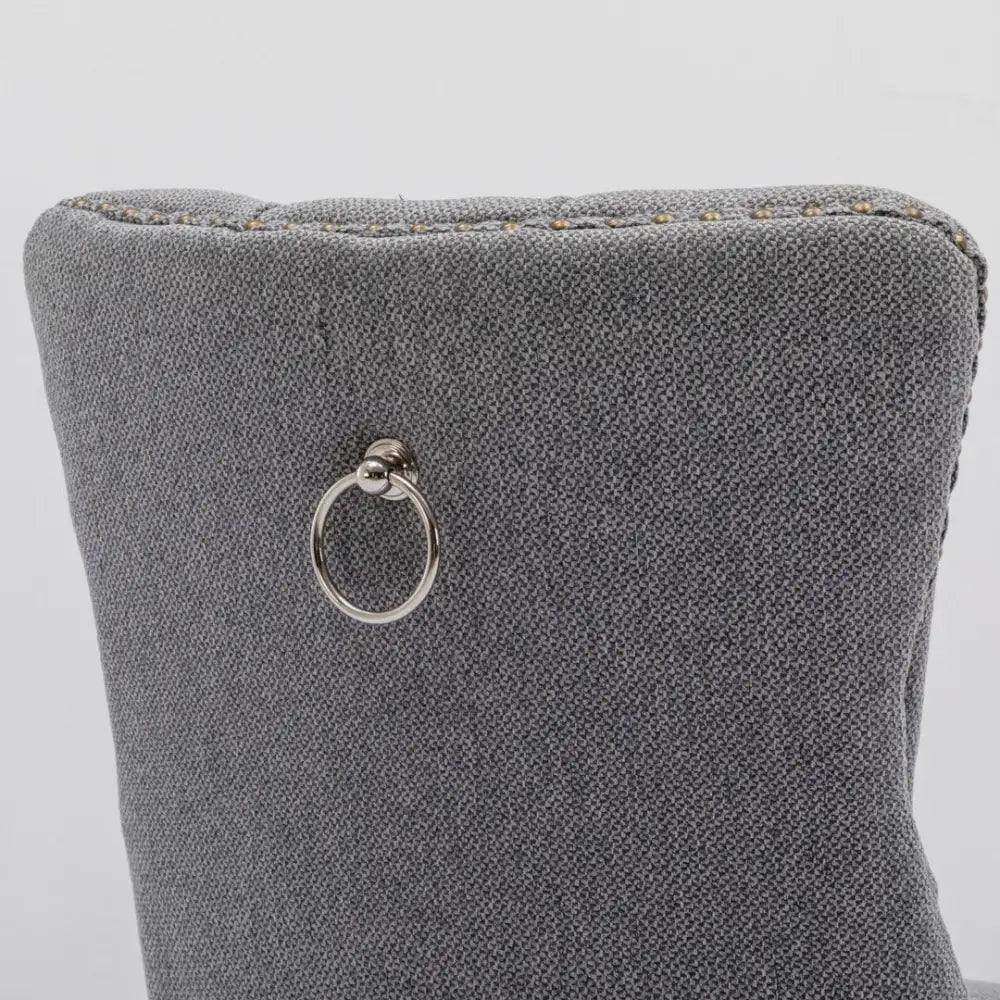 Aaden Modern Elegant Button-tufted Upholstered Fabric with Studs Trim and Wooden Legs Dining Side Chair-gray