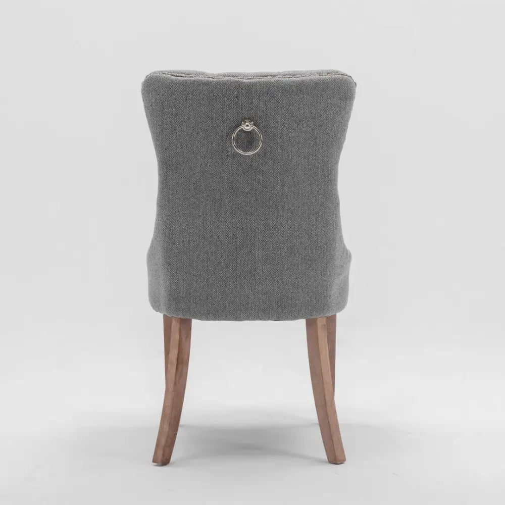 Aaden Modern Elegant Button-tufted Upholstered Fabric with Studs Trim and Wooden Legs Dining Side Chair-gray