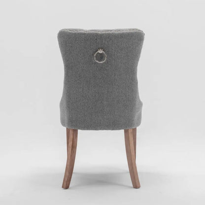 Aaden Modern Elegant Button-tufted Upholstered Fabric with Studs Trim and Wooden Legs Dining Side Chair-gray