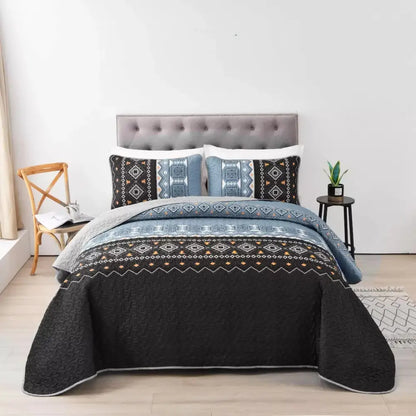Ambient Bloom Sky Black Hour Comforter Set – Aesthetic 3-piece Bedroom Mood