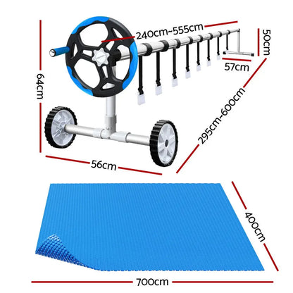 Aqua Buddy Pool Cover 600 Micron 7x4m W/ Roller 5.55m Solar Blanket Blue