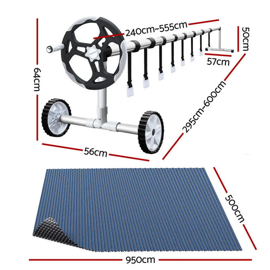 Aqua Buddy Pool Cover 600 Micron 9.5x5m W/ Roller 5.55m Swimming Pools Black Solar Blanket