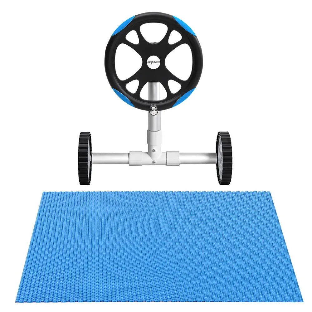 Aqua Buddy Pool Cover 600 Micron Solar Heat 9.5x5m Blanket W/ 5.55m Roller Blue