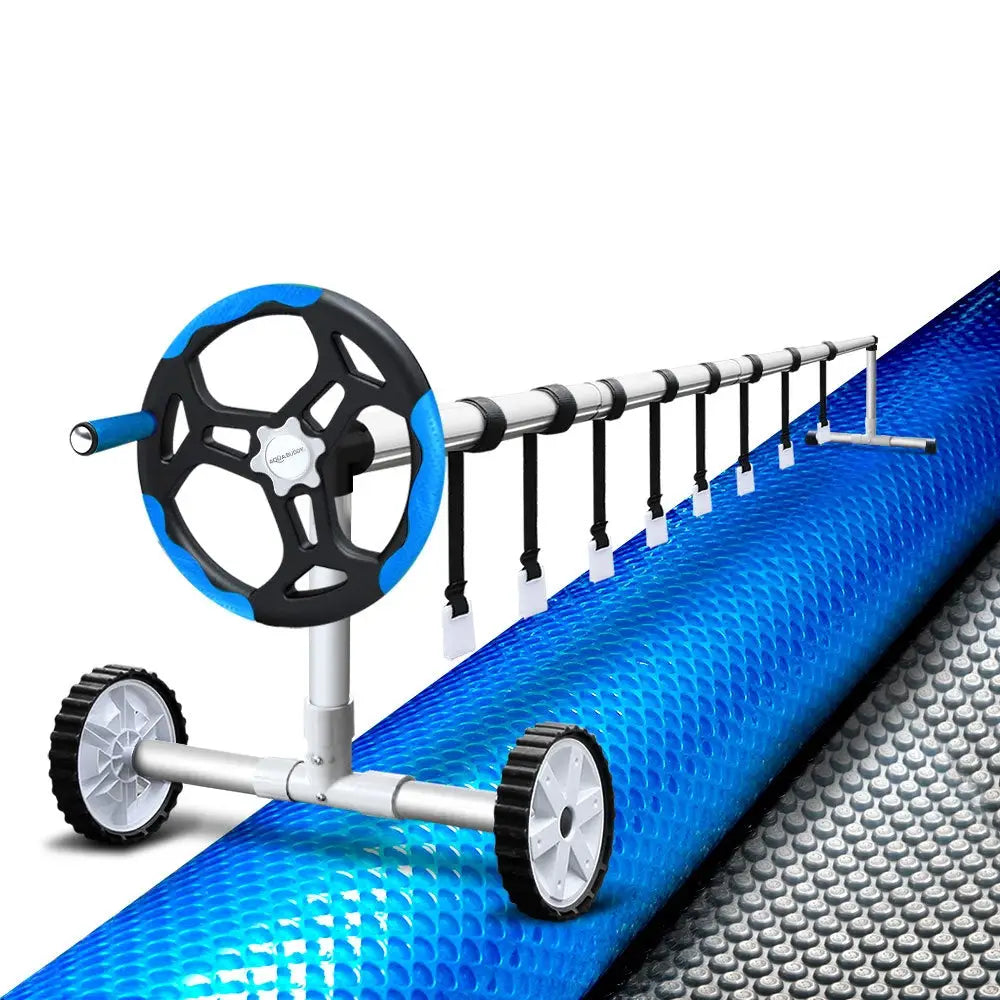 Aquabuddy Pool Cover 500 Micron 11x4.8m Silver Swimming Solar Blanket 5.5m Blue Roller