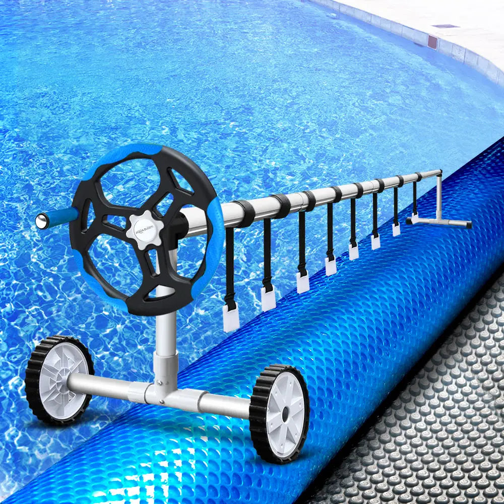 Aquabuddy Pool Cover 500 Micron 8.5x4.2m Silver Swimming Solar Blanket 5.5m Blue Roller