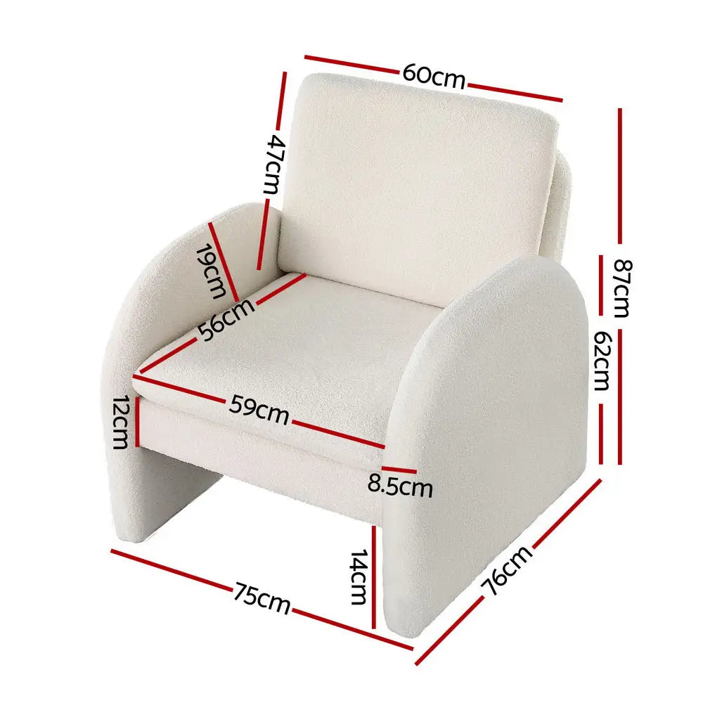 Armchair Accent Chair Lounge Tub Sofa Couch Curved Arm Seat Boucle White