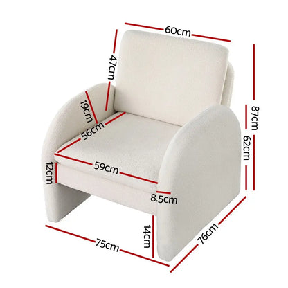 Armchair Accent Chair Lounge Tub Sofa Couch Curved Arm Seat Boucle White