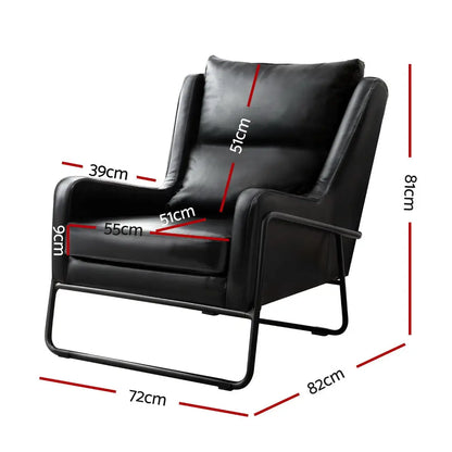 Armchair Accent Chair Pu Leather Wingback Black