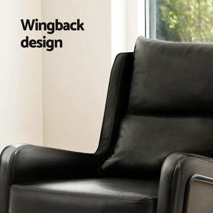 Armchair Accent Chair Pu Leather Wingback Black