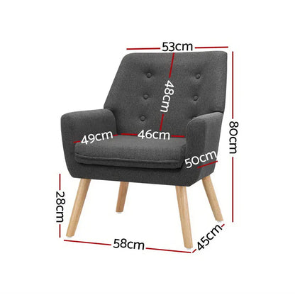 Armchair Linen Fabric Anne Charcoal