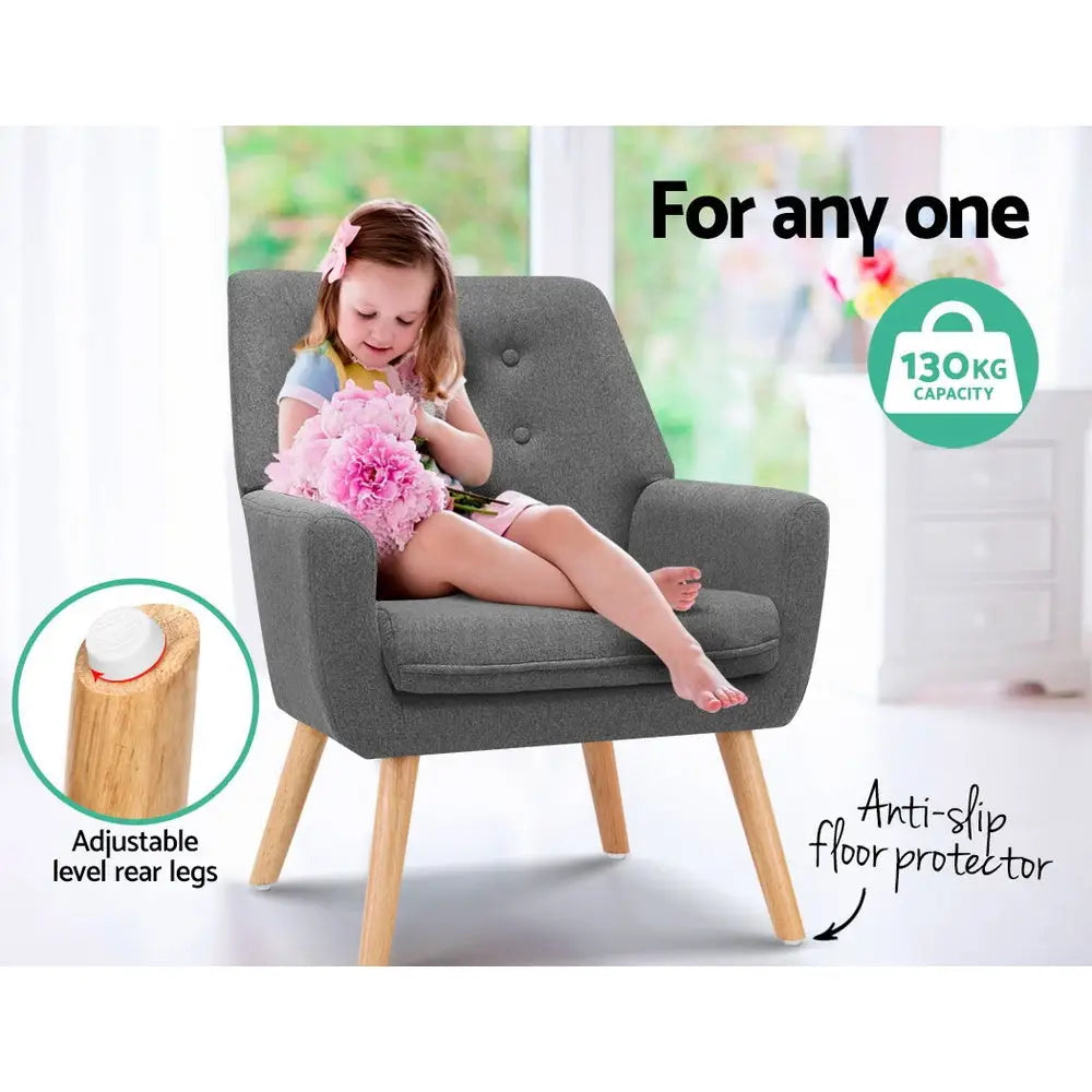 Armchair Linen Fabric Grey Charcoal