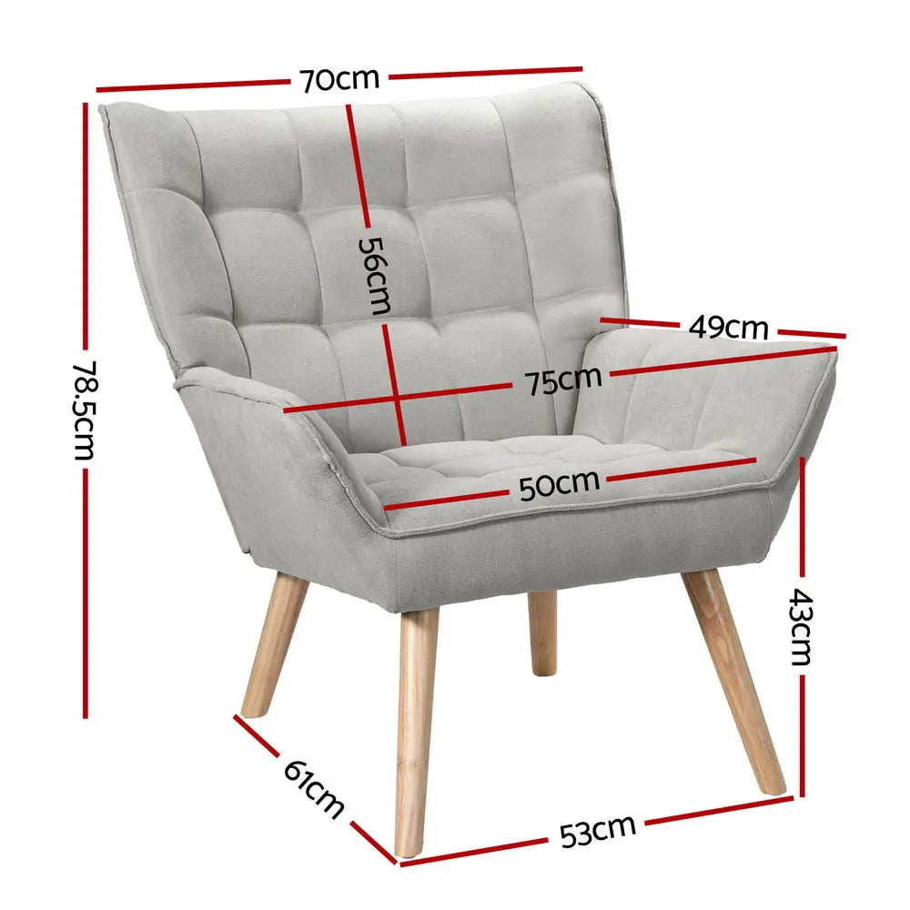 Armchair Lounge Chair Accent Chairs Sofa Linen Fabric Cushion Seat Grey