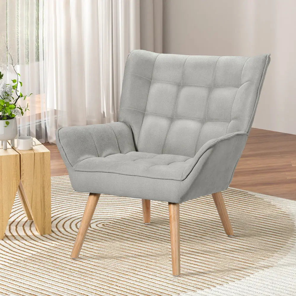 Armchair Lounge Chair Accent Chairs Sofa Linen Fabric Cushion Seat Grey