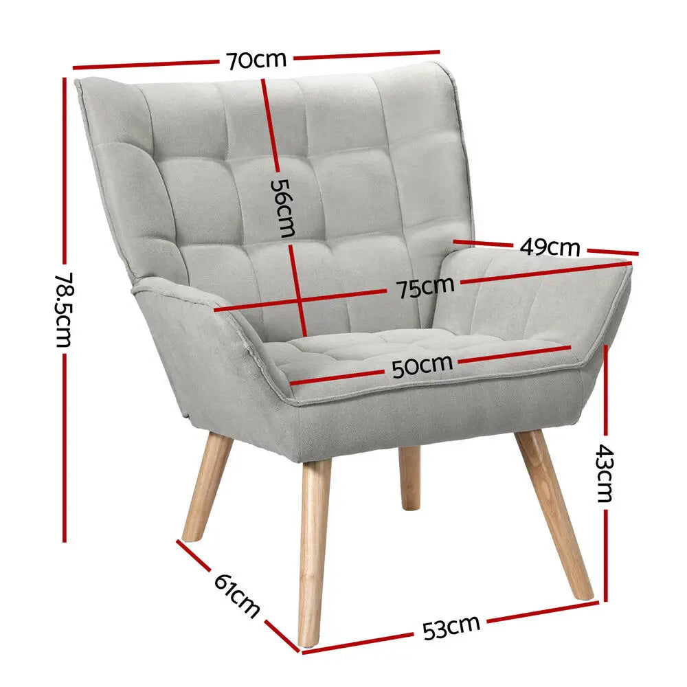 Armchair Lounge Chair Accent Chairs Sofa Linen Fabric Cushion Seat Grey