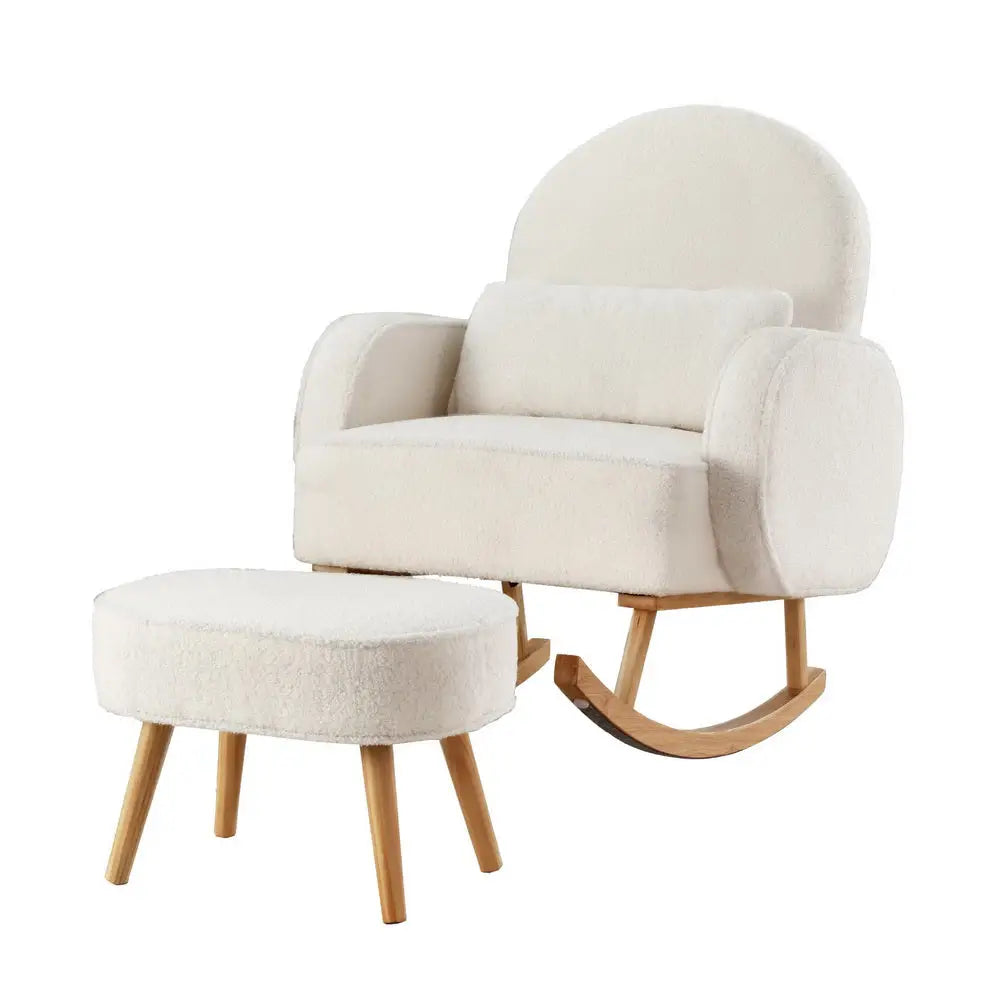 Armchair Rocking Chair Ottoman Lounge Footrest Round Nursing Boucle White