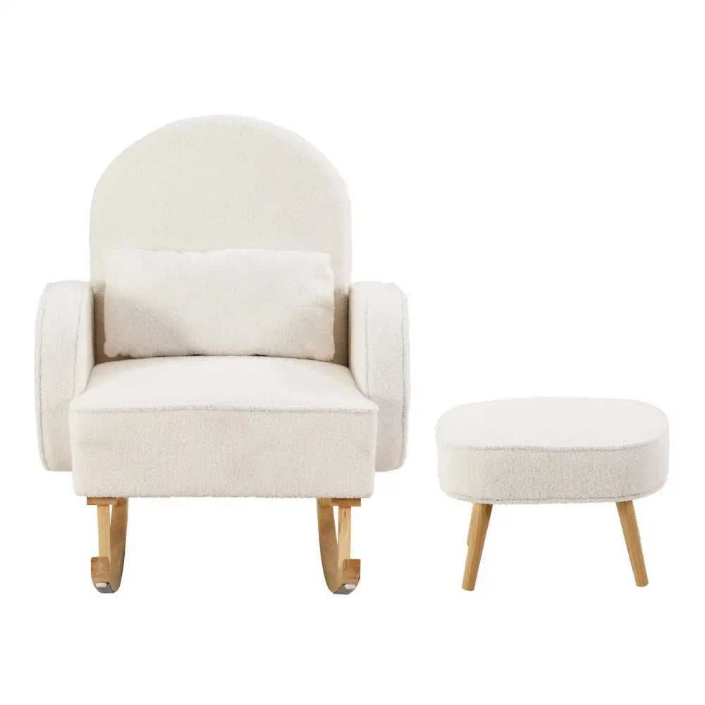 Armchair Rocking Chair Ottoman Lounge Footrest Round Nursing Boucle White