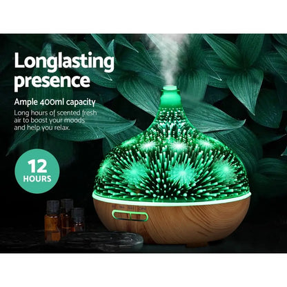 Aroma Diffuser Aromatherapy 3d Glass 400ml | Green Led-lit Aromatherapy Diffuser Wooden