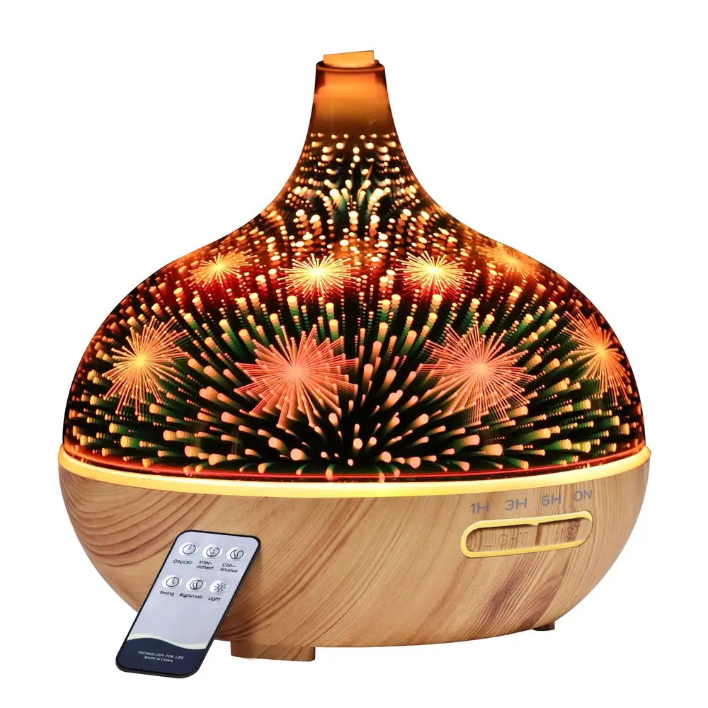 Aroma Diffuser Aromatherapy 3d Glass 400ml | Wooden Base Glass Dome Colorful