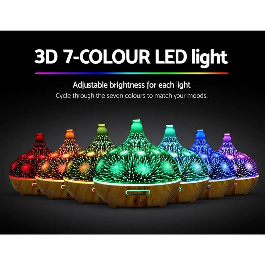 Aroma Diffuser Aromatherapy 3d Glass 400ml | Wooden Base Glass Dome Vibrant