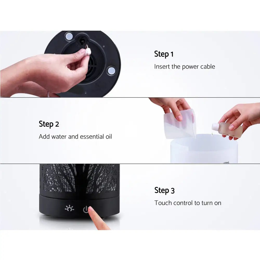 Aroma Diffuser Aromatherapy Black 160ml | Black Cylindrical Essential Oil Diffuser