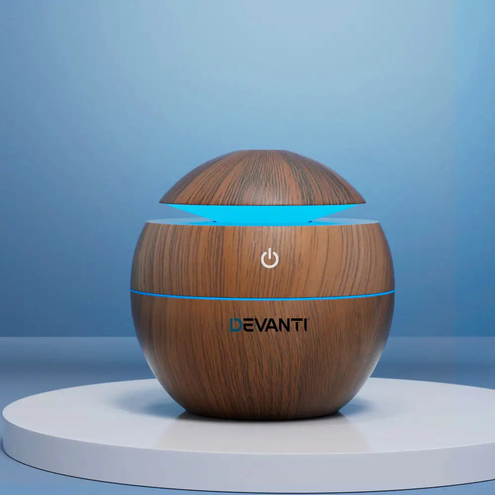 Aroma Diffuser Aromatherapy Dark Wood 130ml | Brown Wood-grain Textured Devanti Humidifier