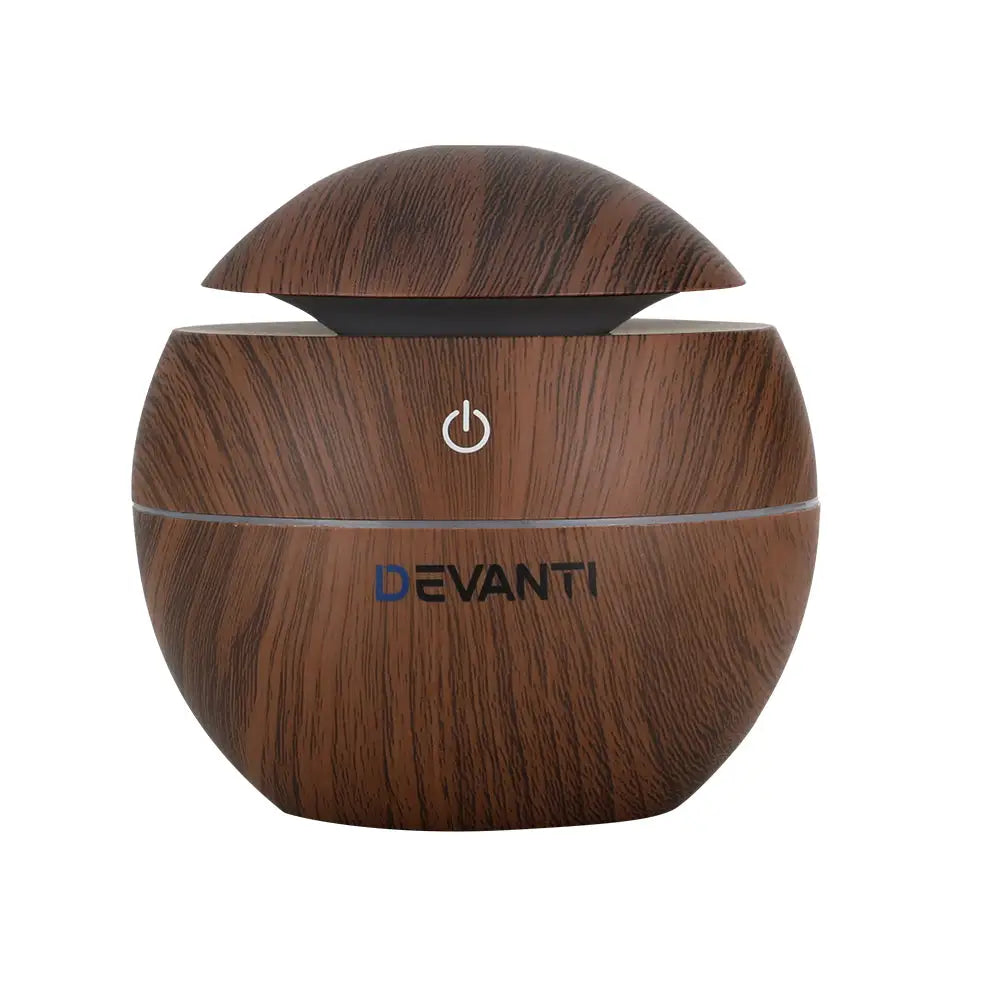 Aroma Diffuser Aromatherapy Dark Wood 130ml | Brown Wood-grain Textured Devanti Humidifier