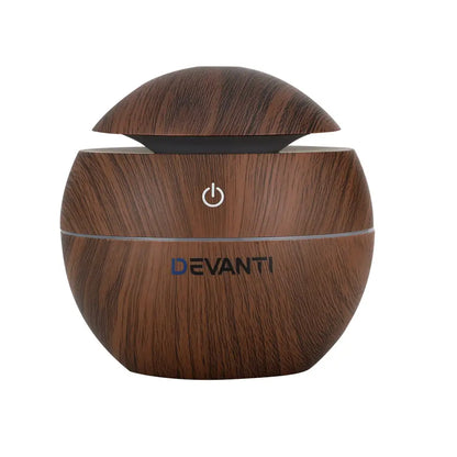 Aroma Diffuser Aromatherapy Dark Wood 130ml | Brown Wood-grain Textured Devanti Humidifier