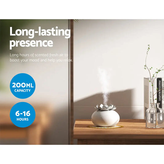 Aroma Diffuser Aromatherapy Lotus 200ml | White Ceramic Lotus-shaped Diffuser Gentle