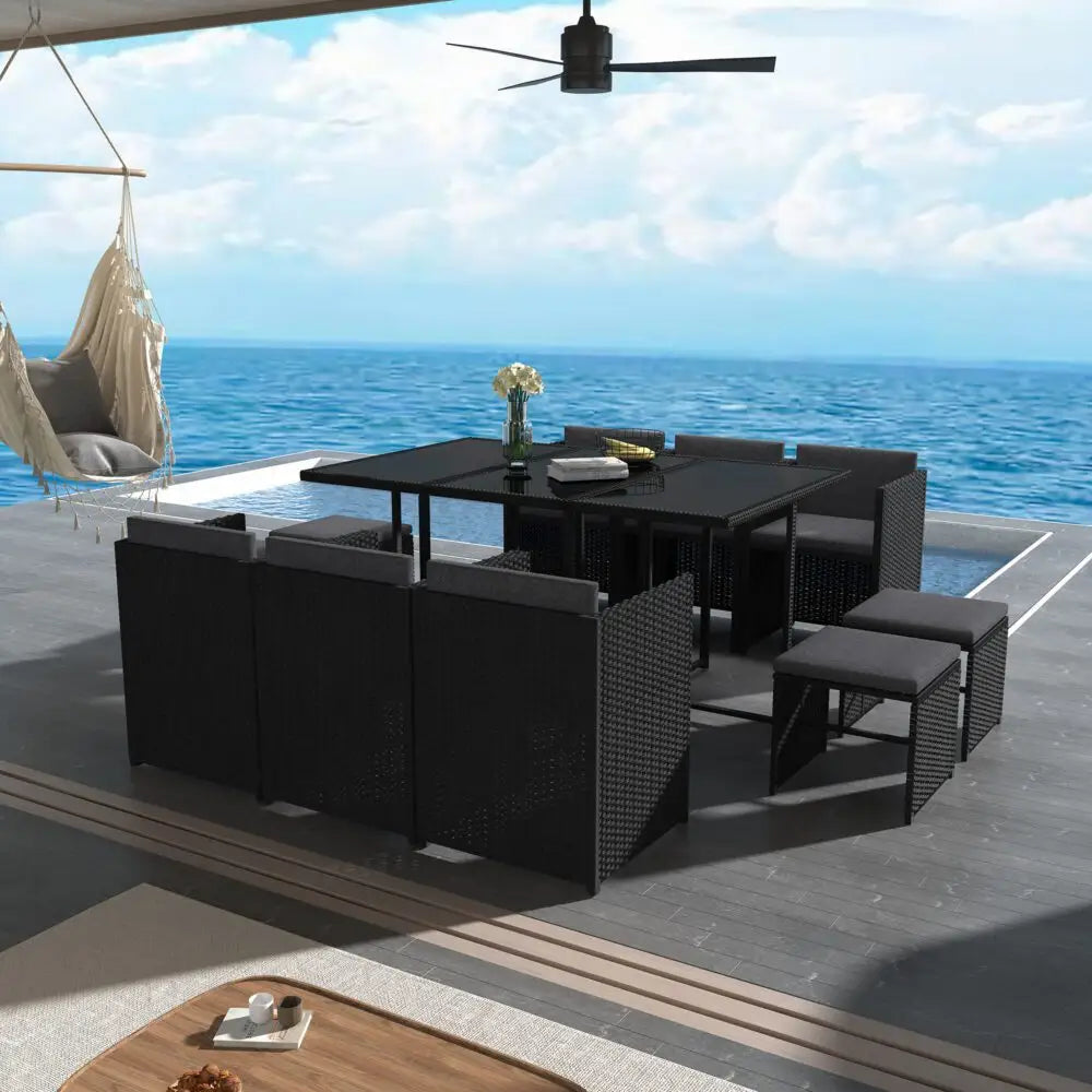 Bali 11 Piece Outdoor Dining Set-black