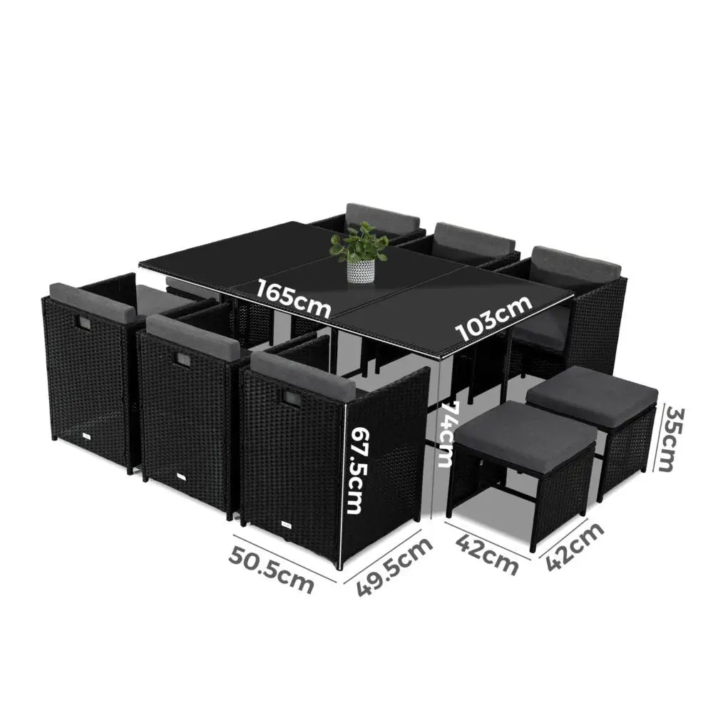 Bali 11 Piece Outdoor Dining Set-black