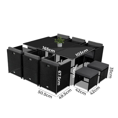 Bali 11 Piece Outdoor Dining Set-black