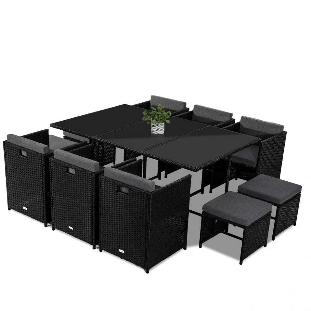 Bali 11 Piece Outdoor Dining Set-black