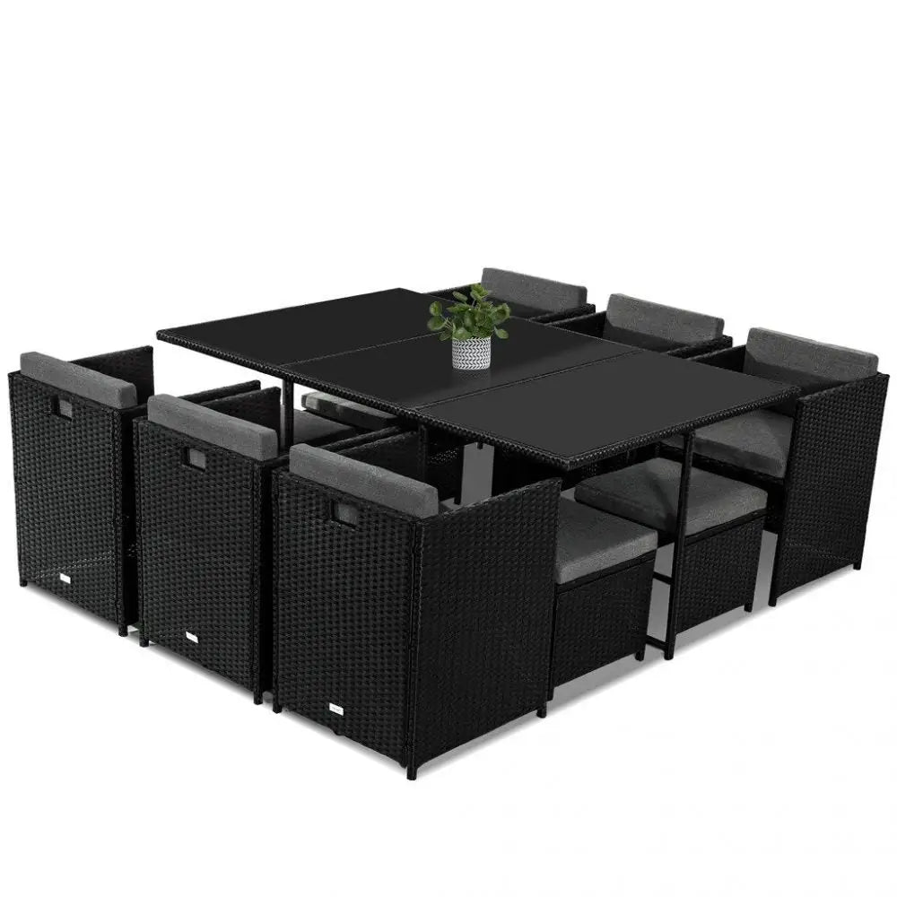 Bali 11 Piece Outdoor Dining Set-black