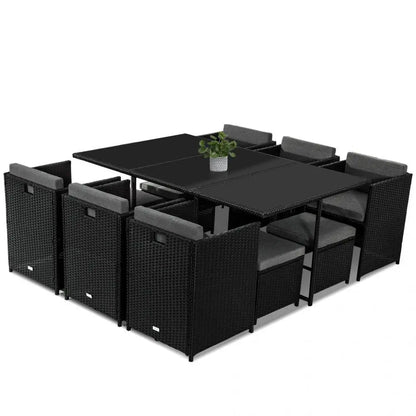 Bali 11 Piece Outdoor Dining Set-black