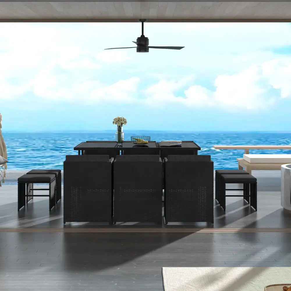Bali 11 Piece Outdoor Dining Set-black