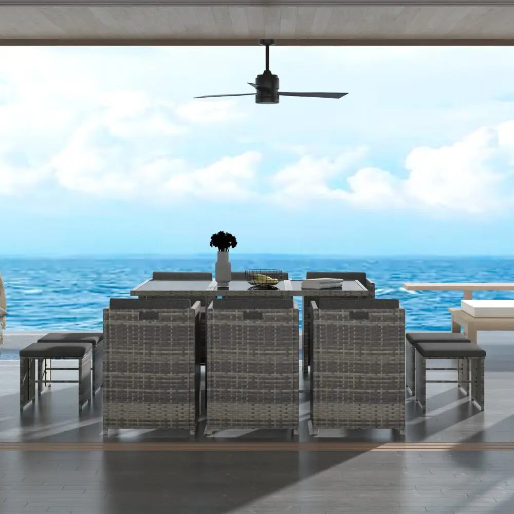 Bali 11 Piece Outdoor Dining Set-grey