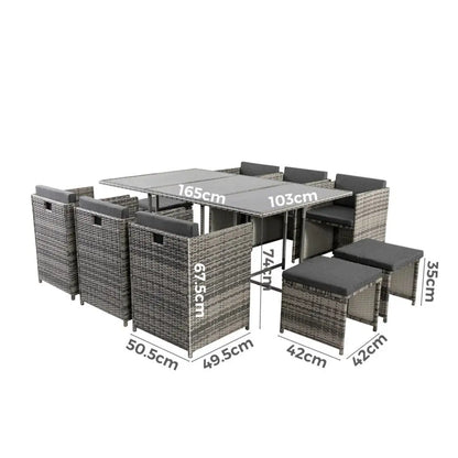 Bali 11 Piece Outdoor Dining Set-grey